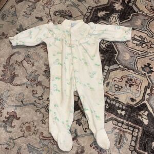 Vintage OshKosh Terry Cloth Footed Sleeper Pajamas Sz 2T Floral White Ruffle